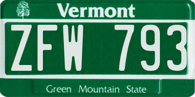 VT license plate ZFW793