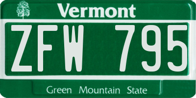 VT license plate ZFW795