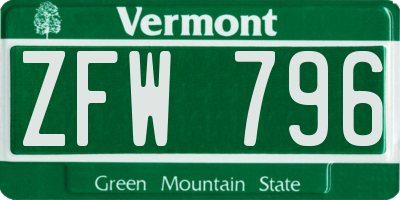 VT license plate ZFW796