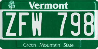 VT license plate ZFW798