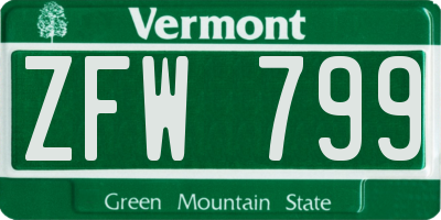 VT license plate ZFW799
