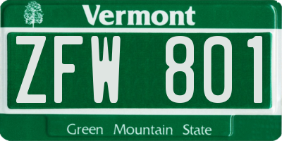 VT license plate ZFW801