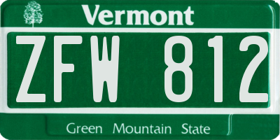 VT license plate ZFW812