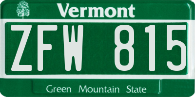 VT license plate ZFW815