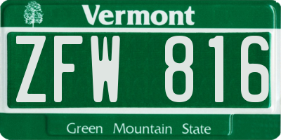 VT license plate ZFW816