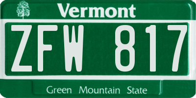 VT license plate ZFW817