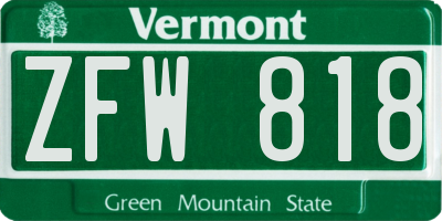 VT license plate ZFW818