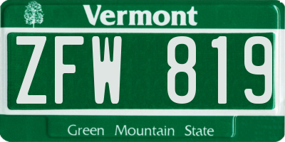 VT license plate ZFW819
