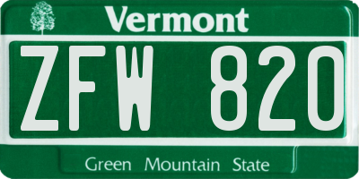 VT license plate ZFW820