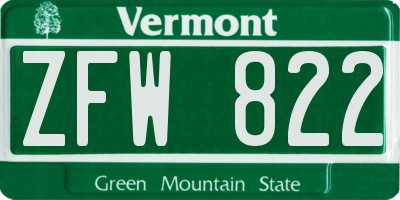 VT license plate ZFW822