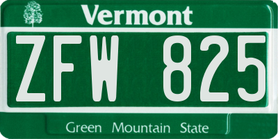 VT license plate ZFW825