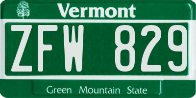 VT license plate ZFW829