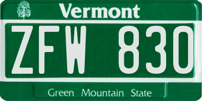 VT license plate ZFW830