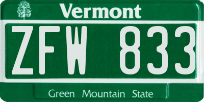 VT license plate ZFW833