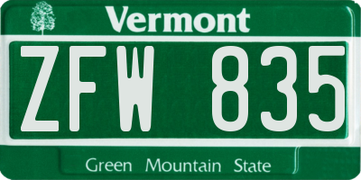 VT license plate ZFW835
