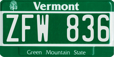 VT license plate ZFW836