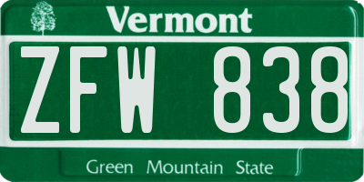 VT license plate ZFW838