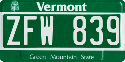 VT license plate ZFW839