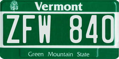 VT license plate ZFW840
