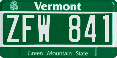 VT license plate ZFW841