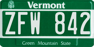 VT license plate ZFW842