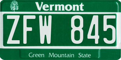 VT license plate ZFW845