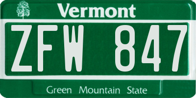 VT license plate ZFW847