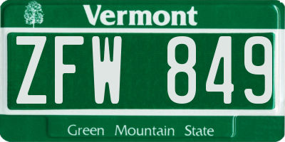 VT license plate ZFW849