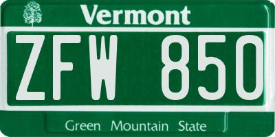 VT license plate ZFW850