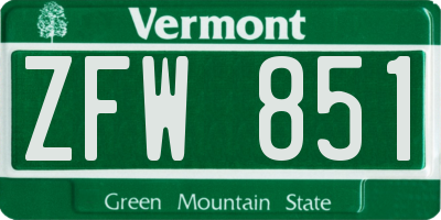 VT license plate ZFW851