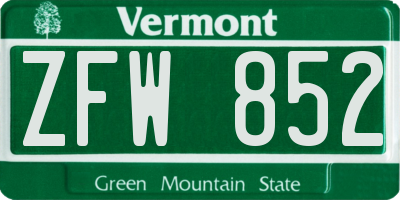 VT license plate ZFW852