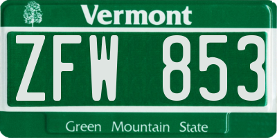 VT license plate ZFW853