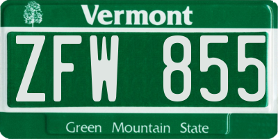 VT license plate ZFW855