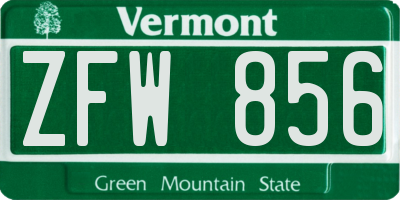VT license plate ZFW856