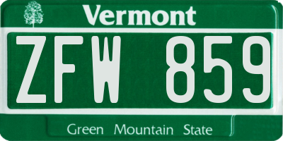 VT license plate ZFW859