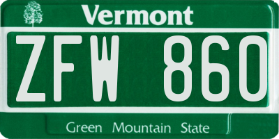 VT license plate ZFW860