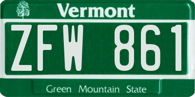 VT license plate ZFW861