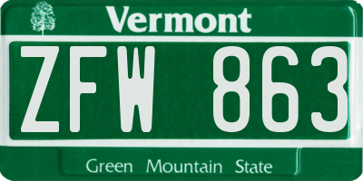 VT license plate ZFW863