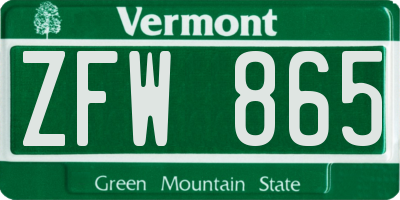 VT license plate ZFW865