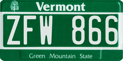 VT license plate ZFW866