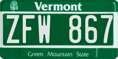 VT license plate ZFW867