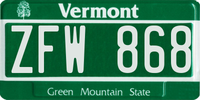 VT license plate ZFW868