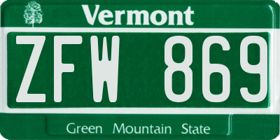 VT license plate ZFW869