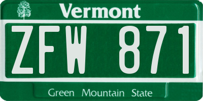 VT license plate ZFW871