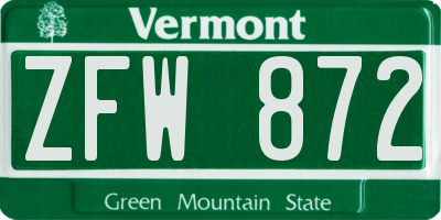 VT license plate ZFW872