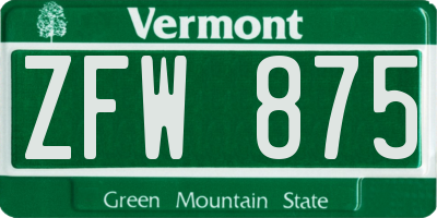 VT license plate ZFW875