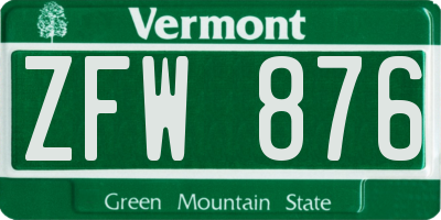 VT license plate ZFW876