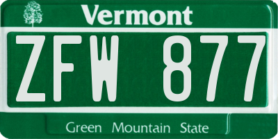 VT license plate ZFW877