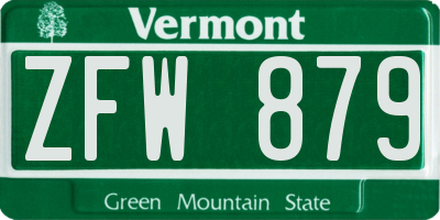 VT license plate ZFW879