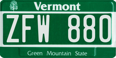 VT license plate ZFW880